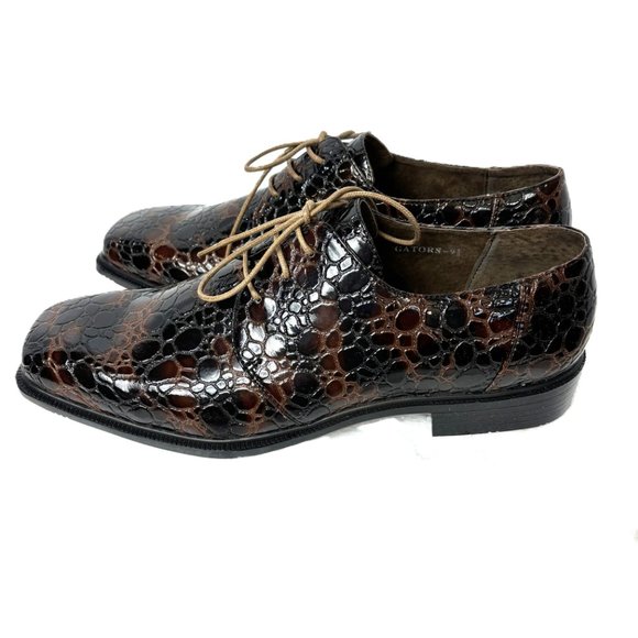 VTG Zoot Suit Faux Alligator Oxford Formal Dark Brown Dress Shoe Rare OOAK NWOT - Picture 5 of 14
